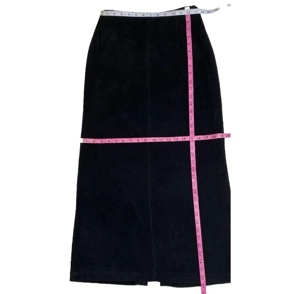 Norton‎ Mcnaughton Black Straight Faux Suede Midi Skirt sz 6